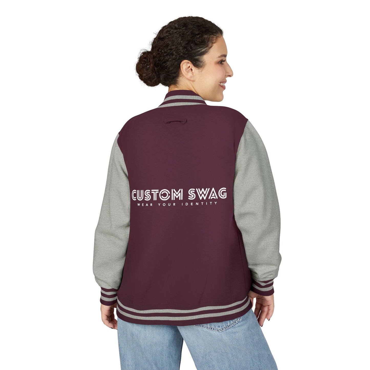 Retro Gamer Letterman Jacket - 'CUSTOM SWAG' Chest Logo Varsity Jacket