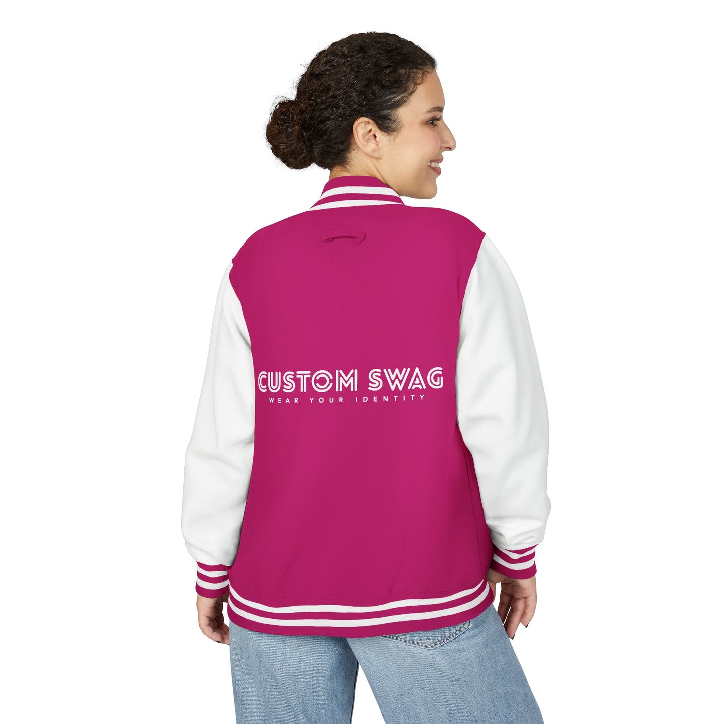 Retro Gamer Letterman Jacket - 'CUSTOM SWAG' Chest Logo Varsity Jacket