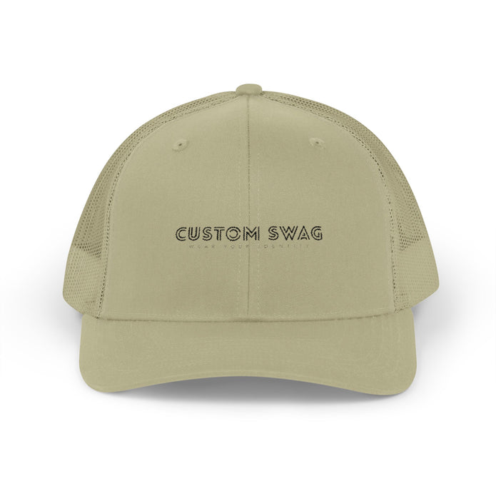 Custom Swag Snapback Trucker Cap — Minimal Embroidered White Mesh Hat