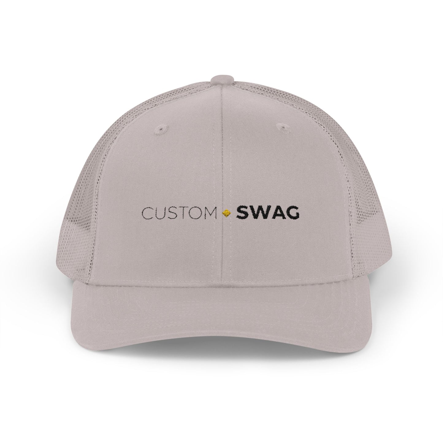 Custom Swag Snapback Trucker Cap — Minimal Embroidered White Mesh Hat