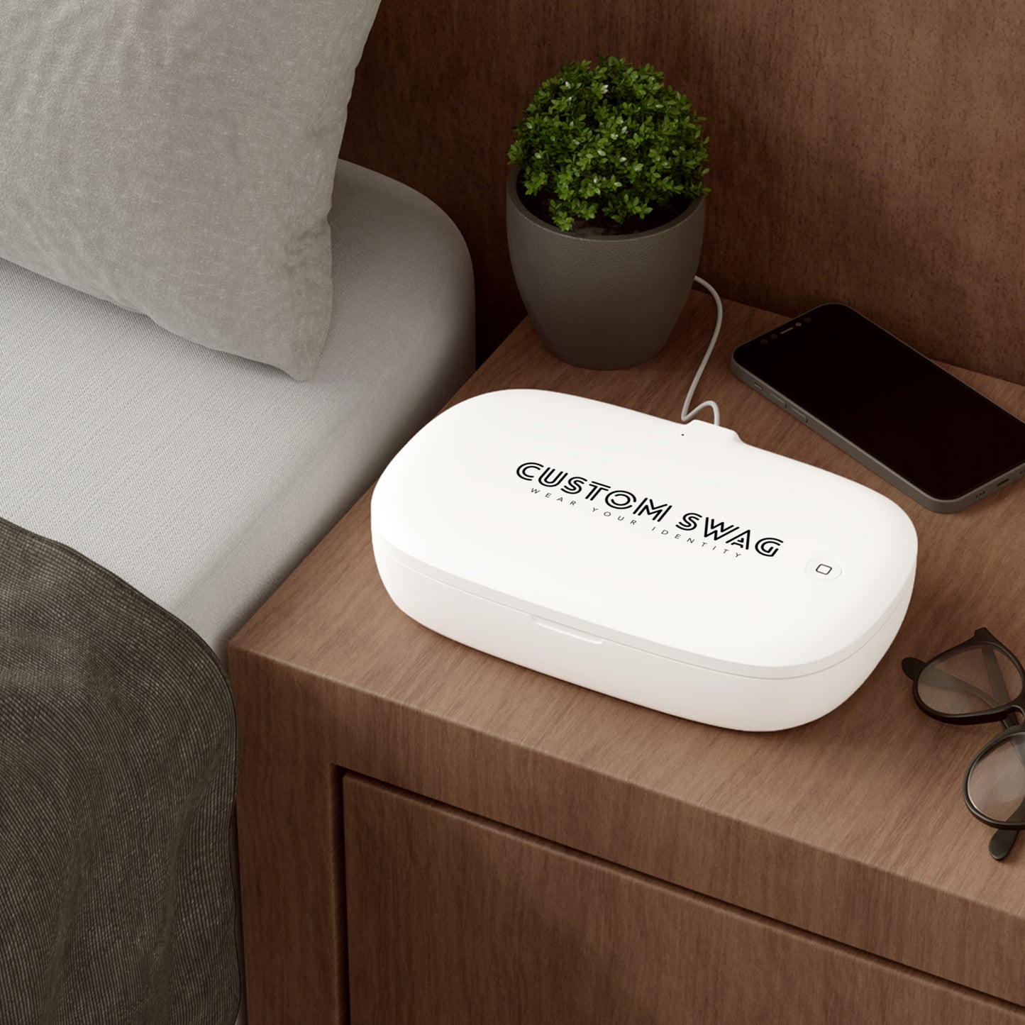 UV Phone Sanitizer & Wireless Charging Pad — Custom Swag UV-C Phone Sterilizer with Qi Wireless Charger