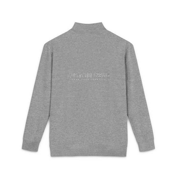 Embroidered Floral Script Fleece Pullover — Cozy Zip Mockneck Sweatshirt