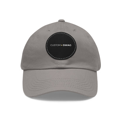 Leather Patch Dad Hat — Custom Swag Embroidered Round Patch
