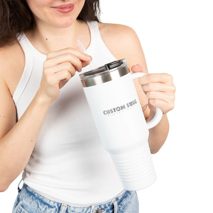 40oz Insulated Travel Mug — Customizable Double-Wall Tumbler with Straw & Handle
