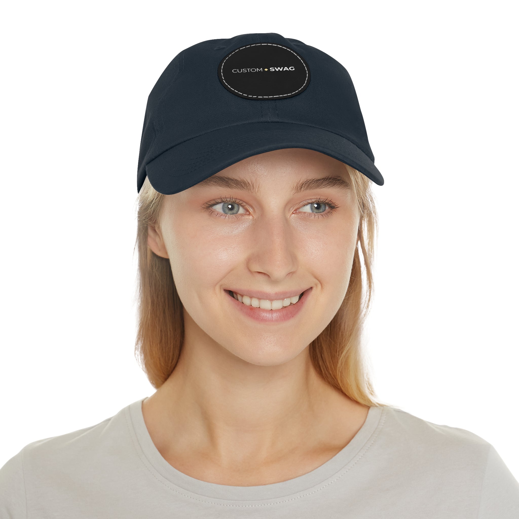 Leather Patch Dad Hat — Custom Swag Embroidered Round Patch