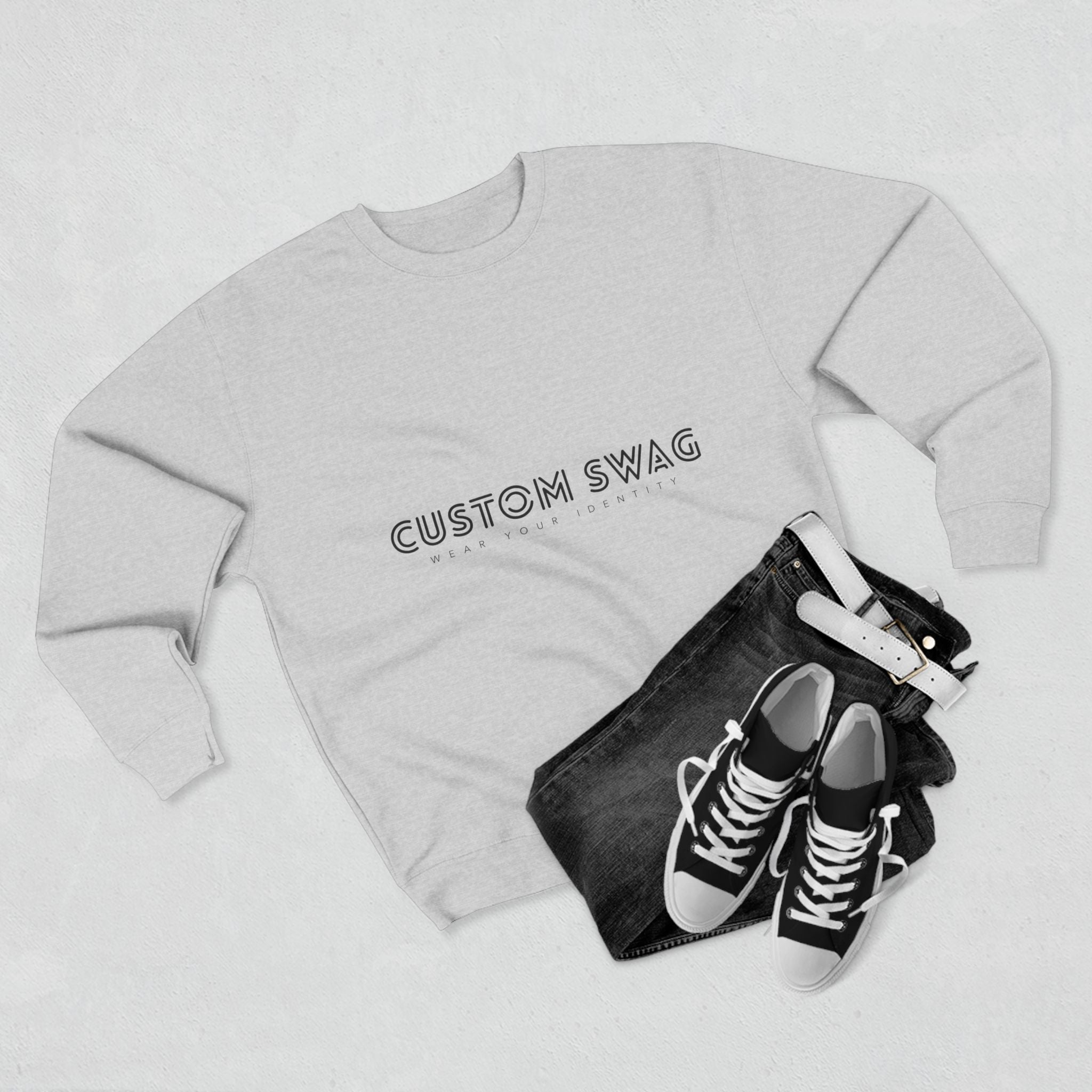 Custom Swag Crewneck Sweatshirt — Minimal Retro Logo Pullover