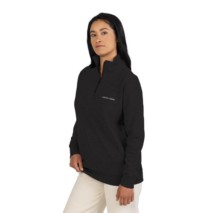 Embroidered Floral Script Fleece Pullover — Cozy Zip Mockneck Sweatshirt