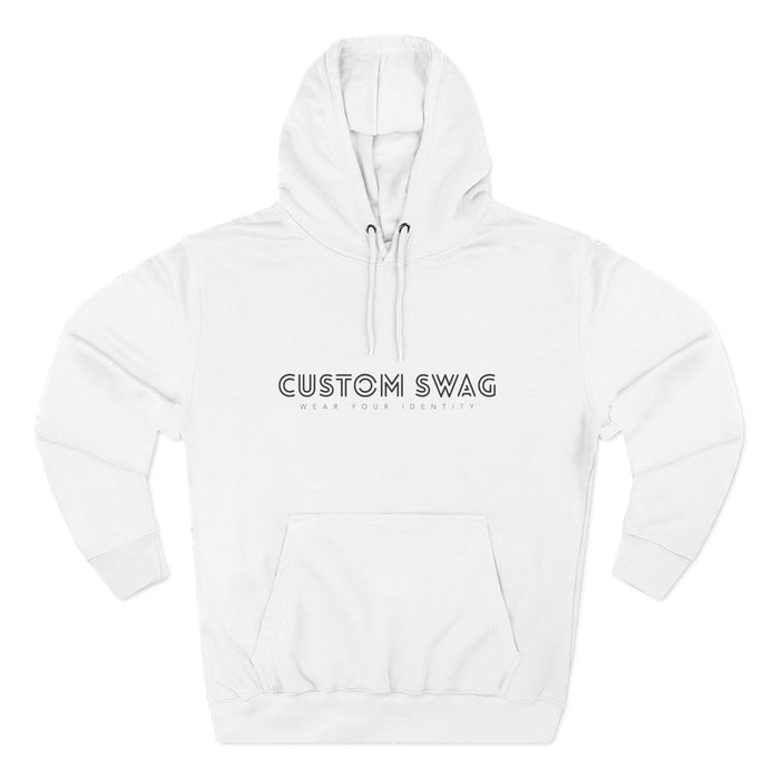 Minimal 'Custom Swag' Fleece Hoodie — Comfortable White Pullover