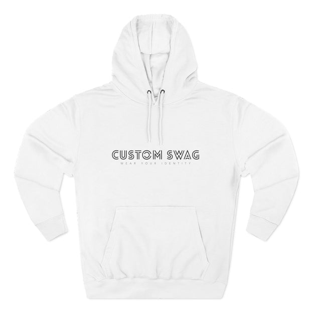 Minimal 'Custom Swag' Fleece Hoodie — Comfortable White Pullover