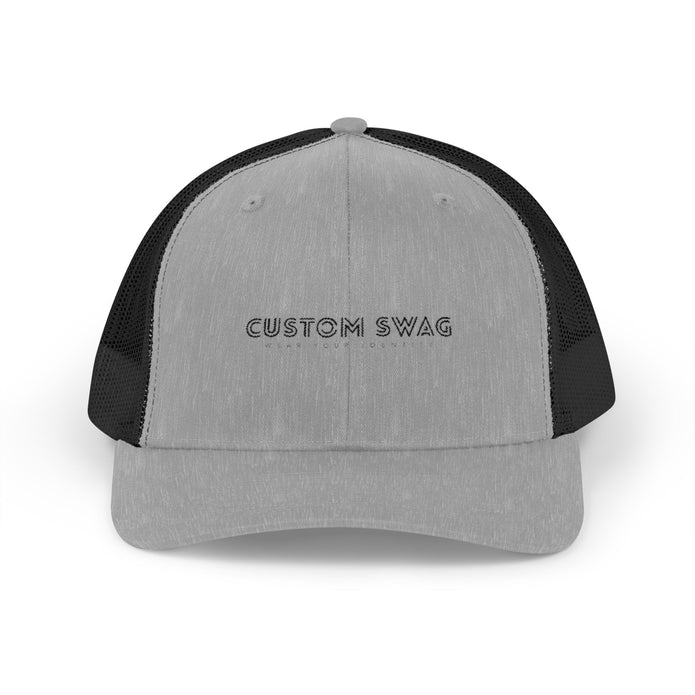 Custom Swag Snapback Trucker Cap — Minimal Embroidered White Mesh Hat