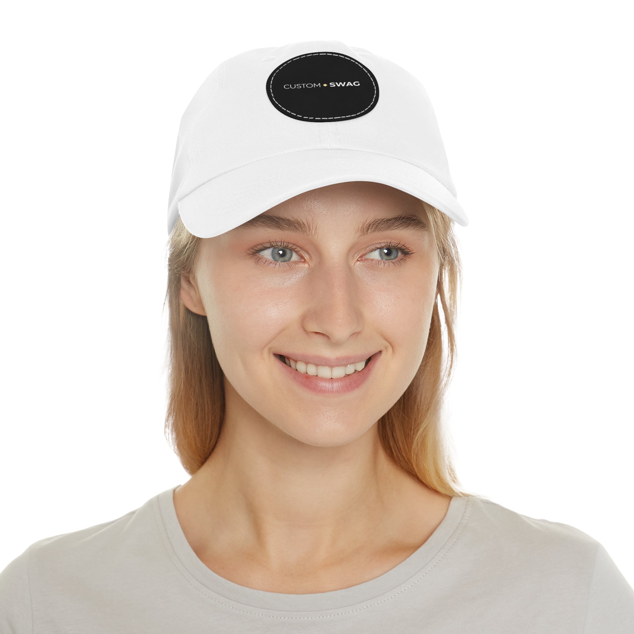 Leather Patch Dad Hat — Custom Swag Embroidered Round Patch