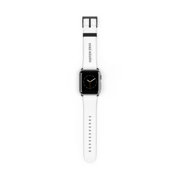 Custom White Leather Watch Band — Engraved "Custom Swag" Compatible with Apple Watch