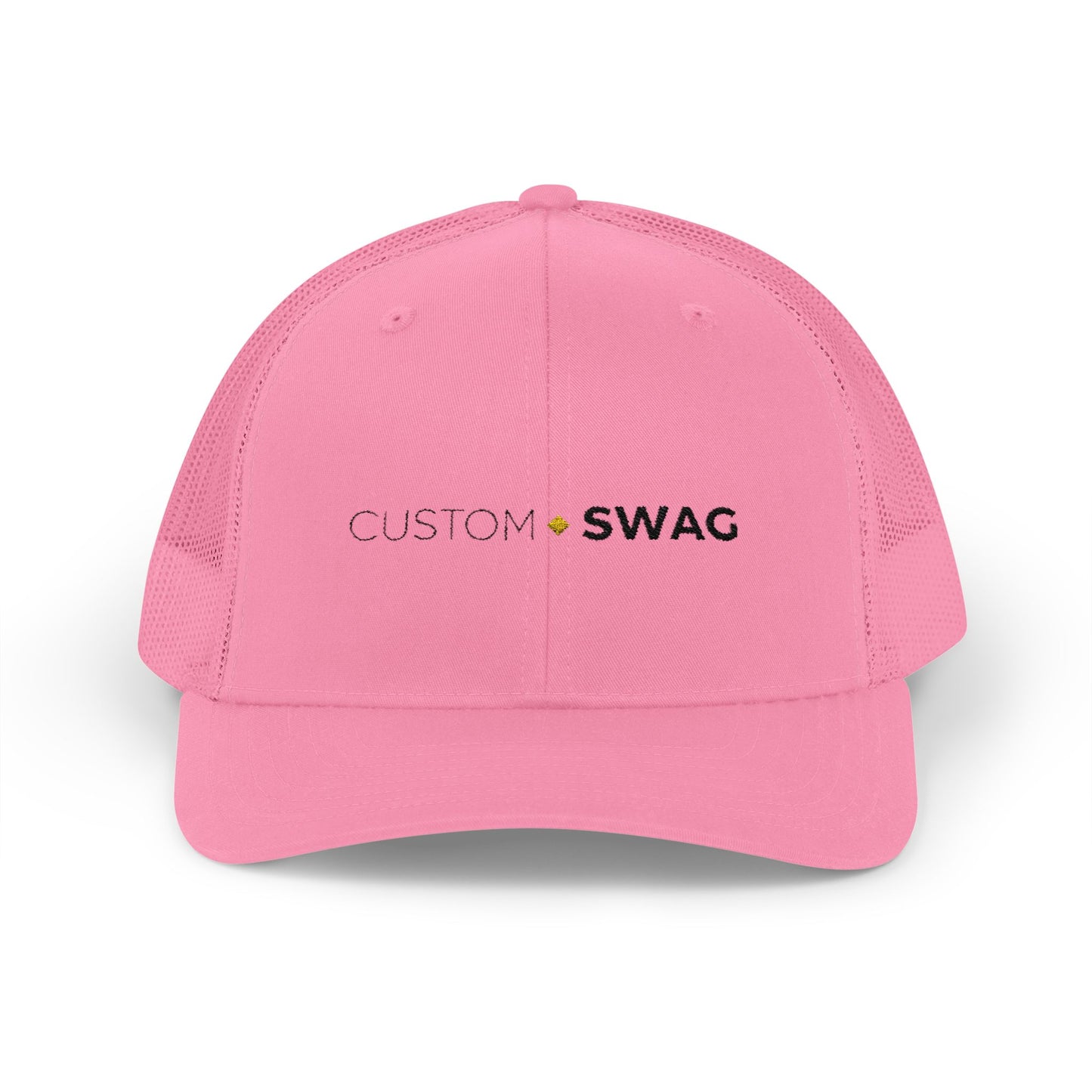 Custom Swag Snapback Trucker Cap — Minimal Embroidered White Mesh Hat