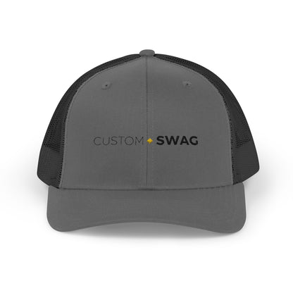 Custom Swag Snapback Trucker Cap — Minimal Embroidered White Mesh Hat