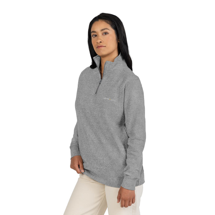 Embroidered Floral Script Fleece Pullover — Cozy Zip Mockneck Sweatshirt