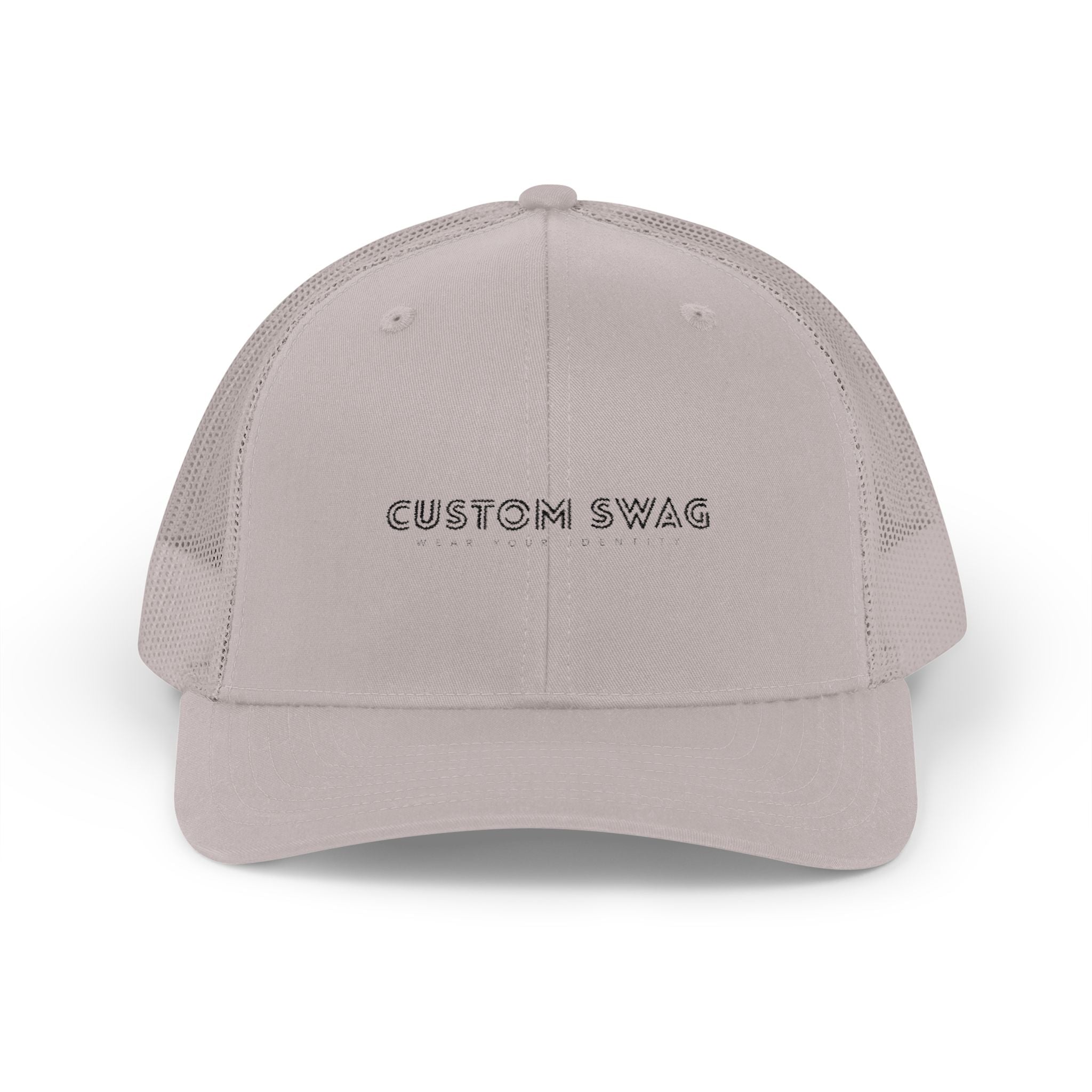 Custom Swag Snapback Trucker Cap — Minimal Embroidered White Mesh Hat