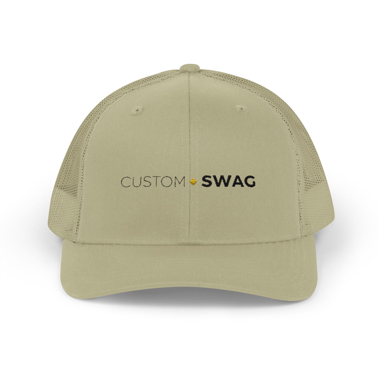 Custom Swag Snapback Trucker Cap — Minimal Embroidered White Mesh Hat