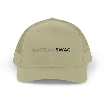 Custom Swag Snapback Trucker Cap — Minimal Embroidered White Mesh Hat
