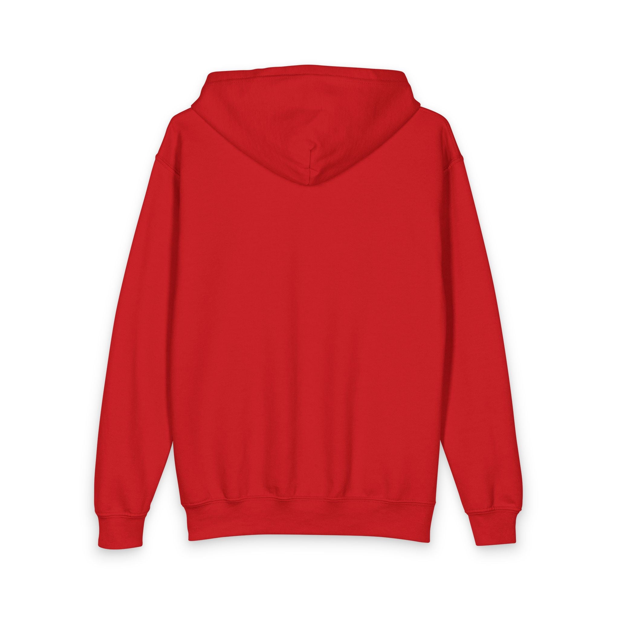 Youth Red Zipper Hoodie with Small Chest Logo — Casual Kids Zip-Up Hoodie