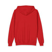 Youth Red Zipper Hoodie with Small Chest Logo — Casual Kids Zip-Up Hoodie