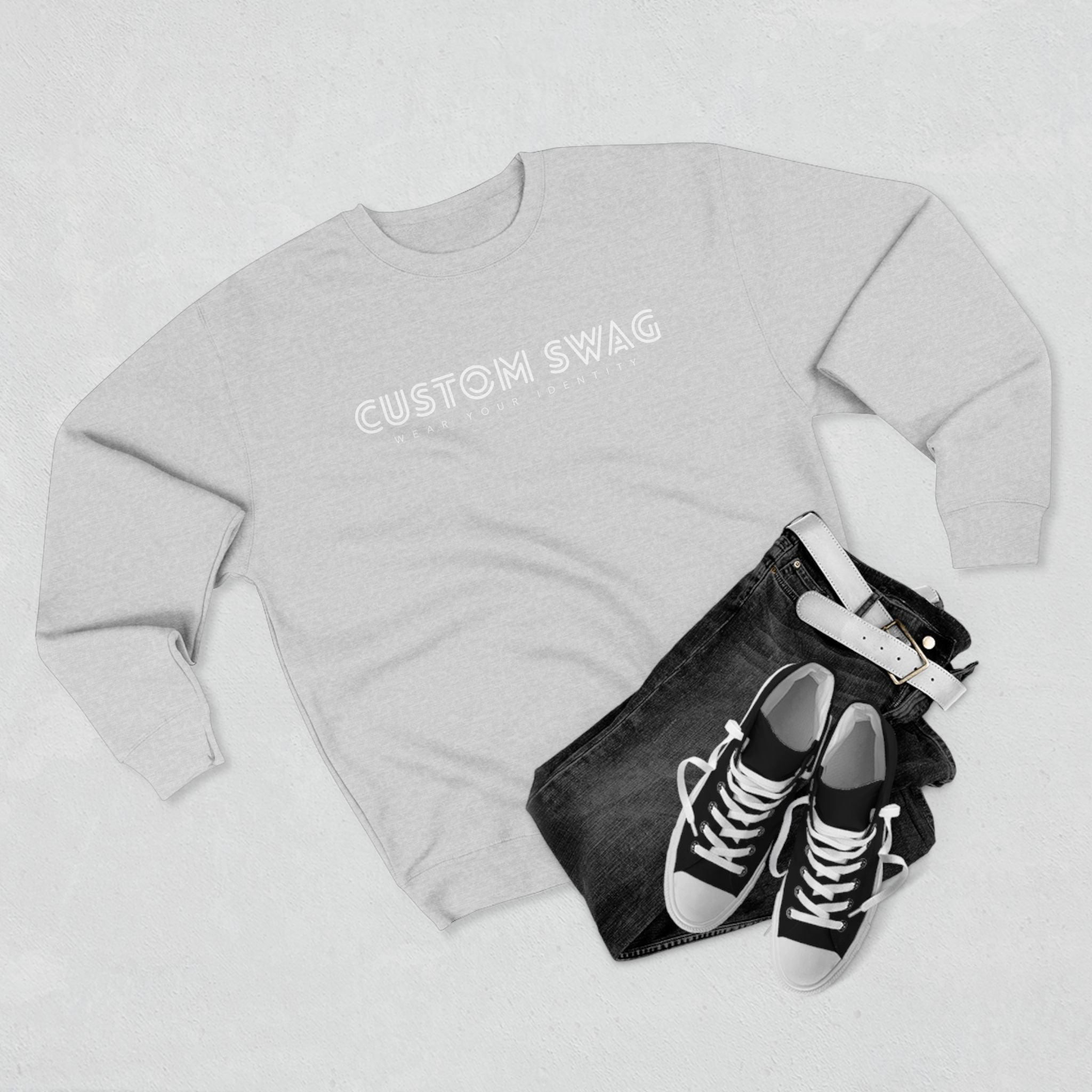 Custom Swag Crewneck Sweatshirt — Minimal Text Graphic Pullover