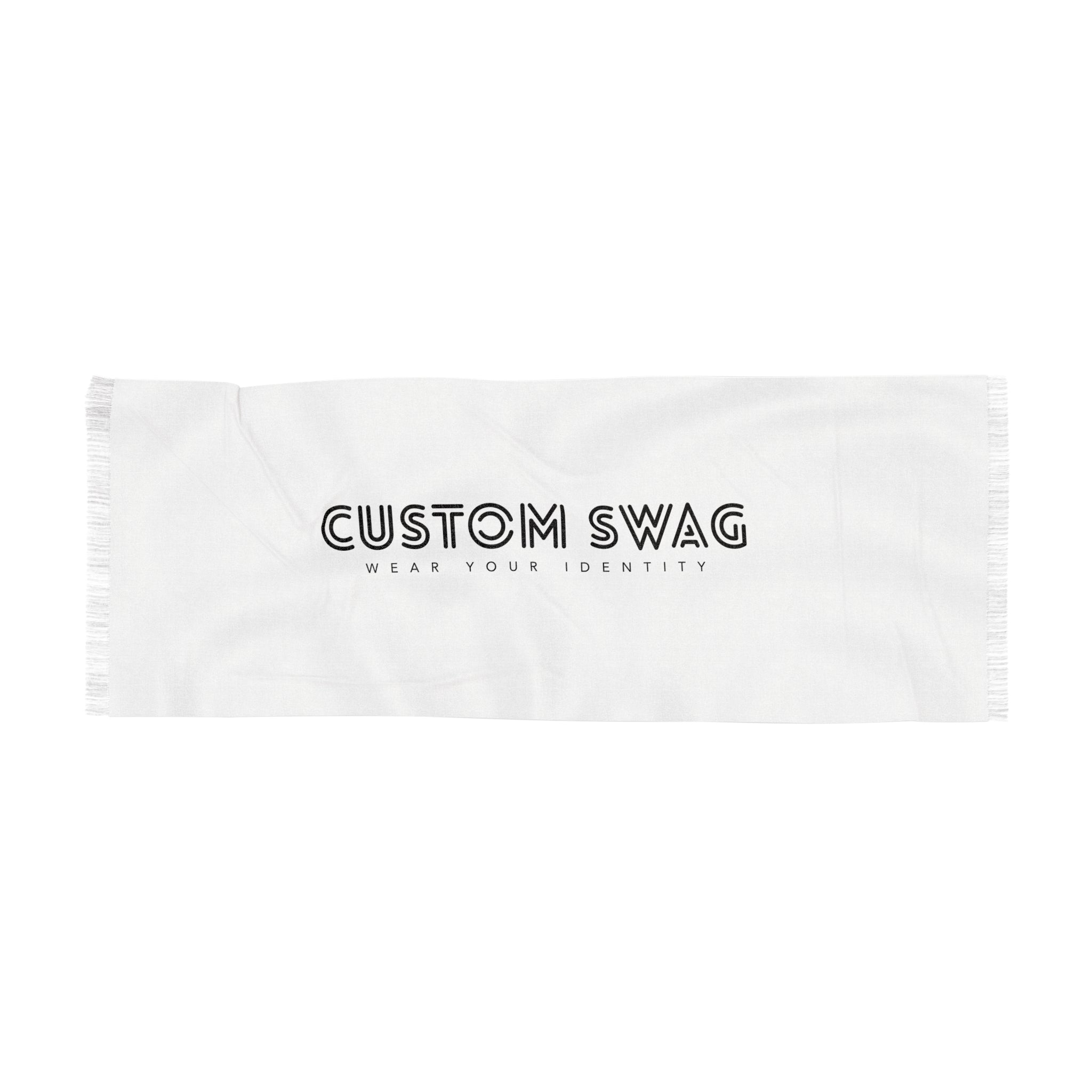 Custom Swag Light Scarf — White Logo Fringe Scarf (