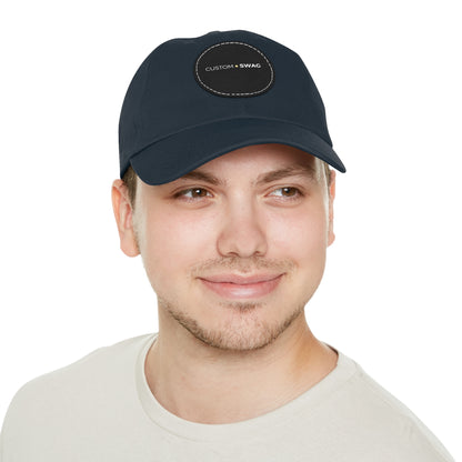 Leather Patch Dad Hat — Custom Swag Embroidered Round Patch
