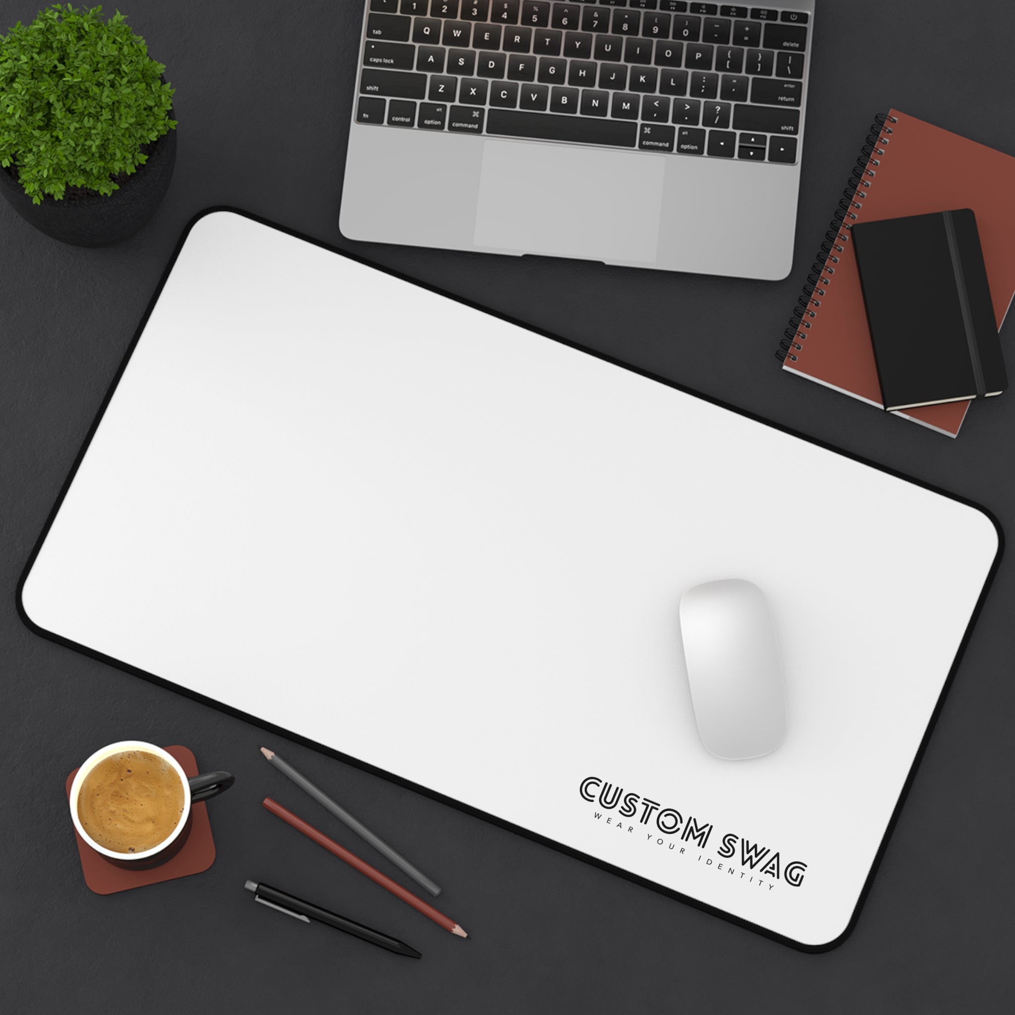 Minimalist White Desk Mat with Custom Swag Logo