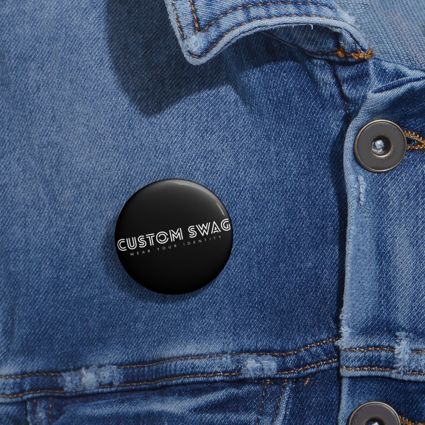 Custom Pin Button - 'Custom Swag' Black Logo Badge (Wear Your Identity)