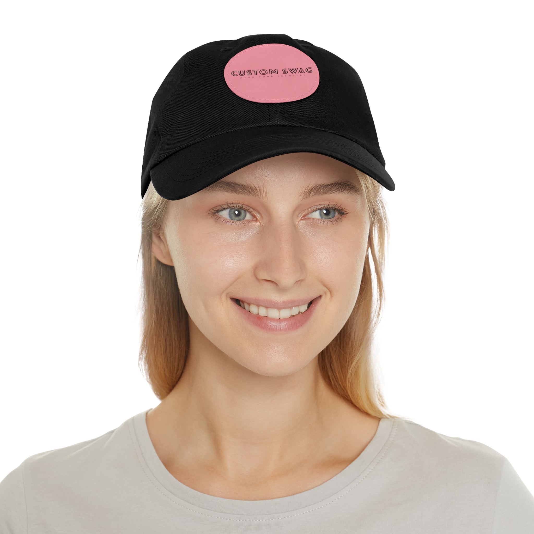Leather Patch Dad Hat — Custom Swag Embroidered Round Patch