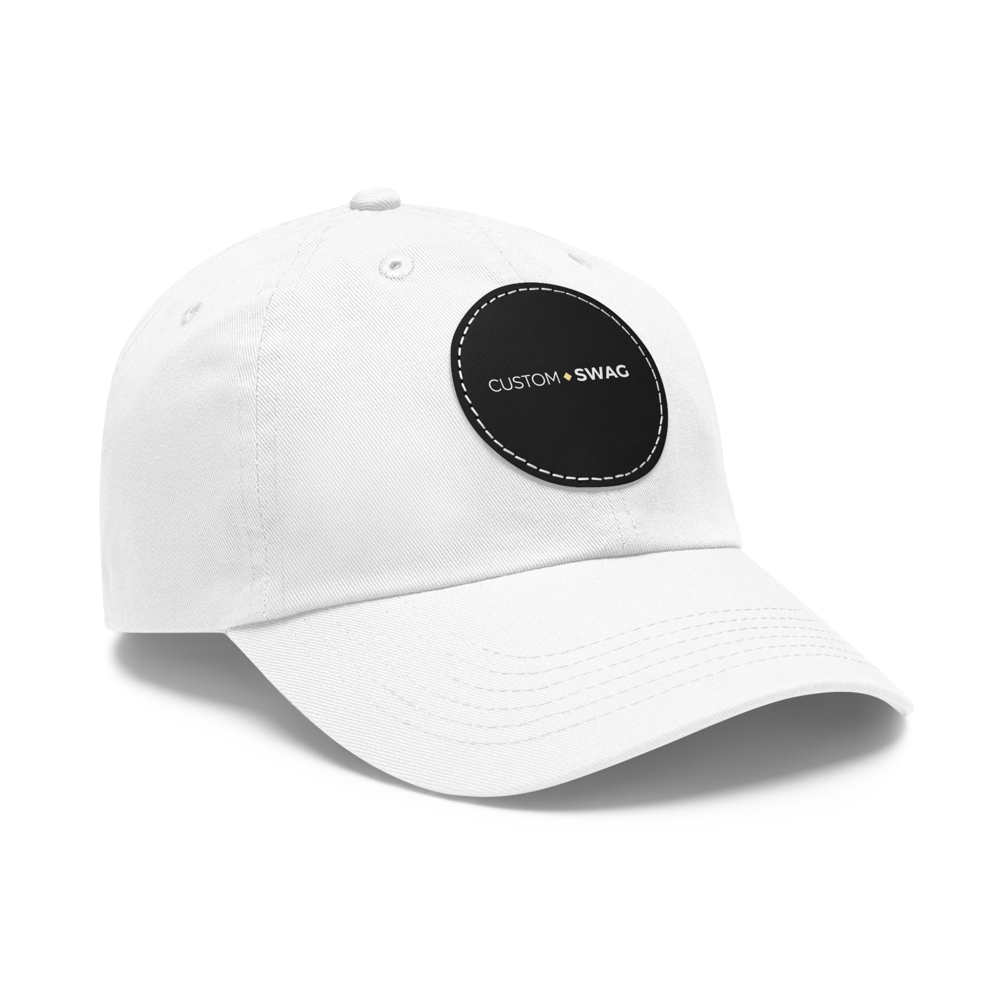 Leather Patch Dad Hat — Custom Swag Embroidered Round Patch