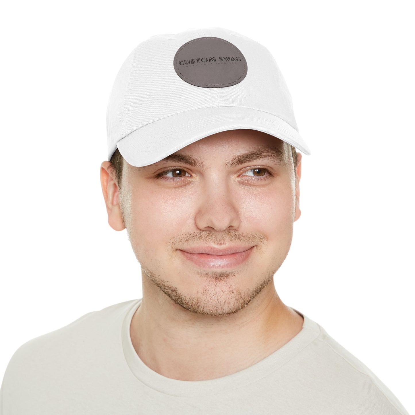 Leather Patch Dad Hat — Custom Swag Embroidered Round Patch