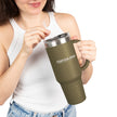 40oz Insulated Travel Mug — Customizable Double-Wall Tumbler with Straw & Handle