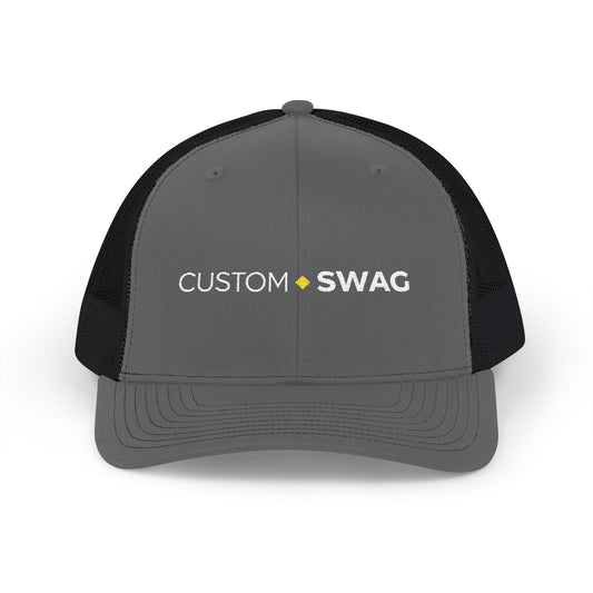 Embroidered Trucker Cap — "Custom Swag" Black & White Snapback