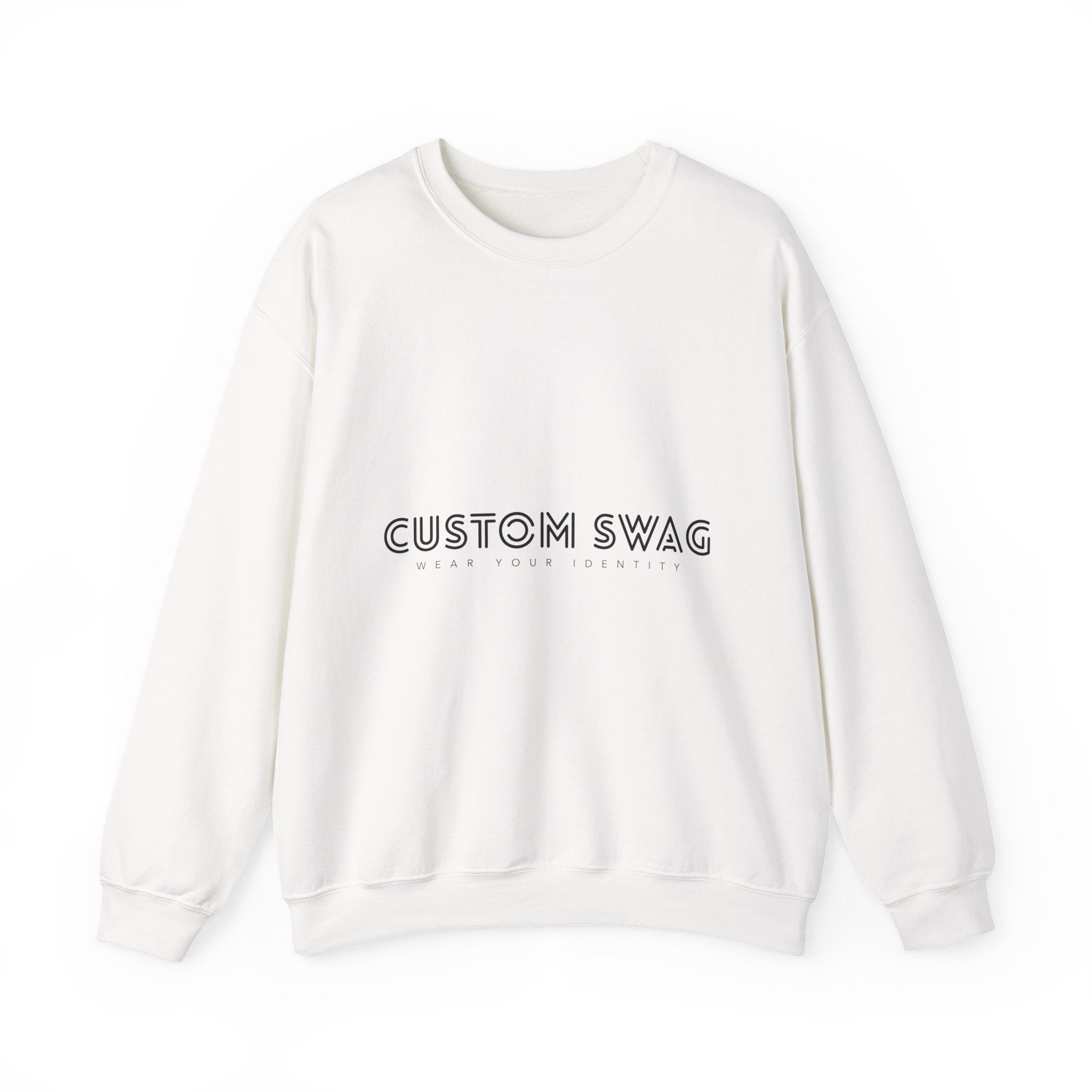 Minimal 'Custom Swag' Crewneck Sweatshirt — Clean White Logo Pullover