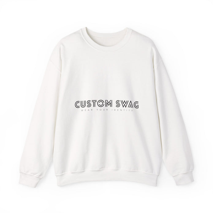 Minimal 'Custom Swag' Crewneck Sweatshirt — Clean White Logo Pullover