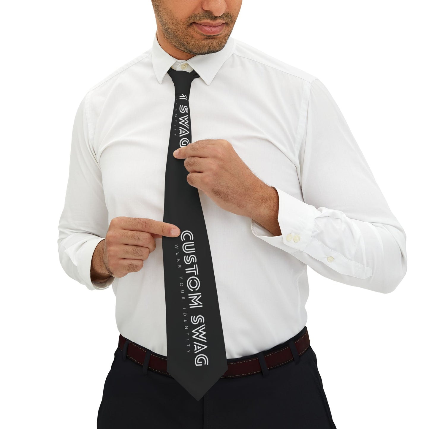 Custom Swag Black Necktie — Personalized Text Tie for Events & Groomsmen