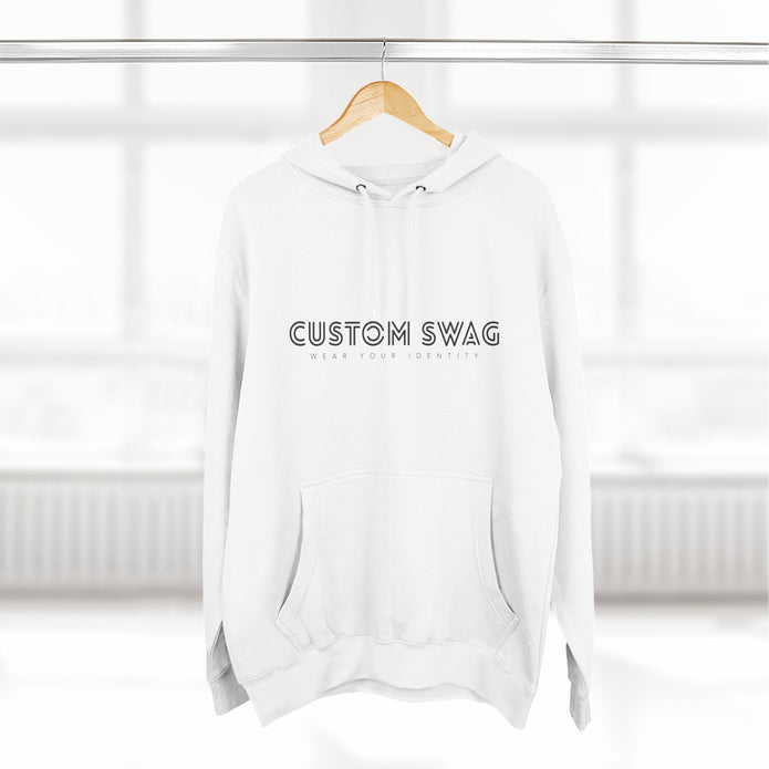 Minimal 'Custom Swag' Fleece Hoodie — Comfortable White Pullover