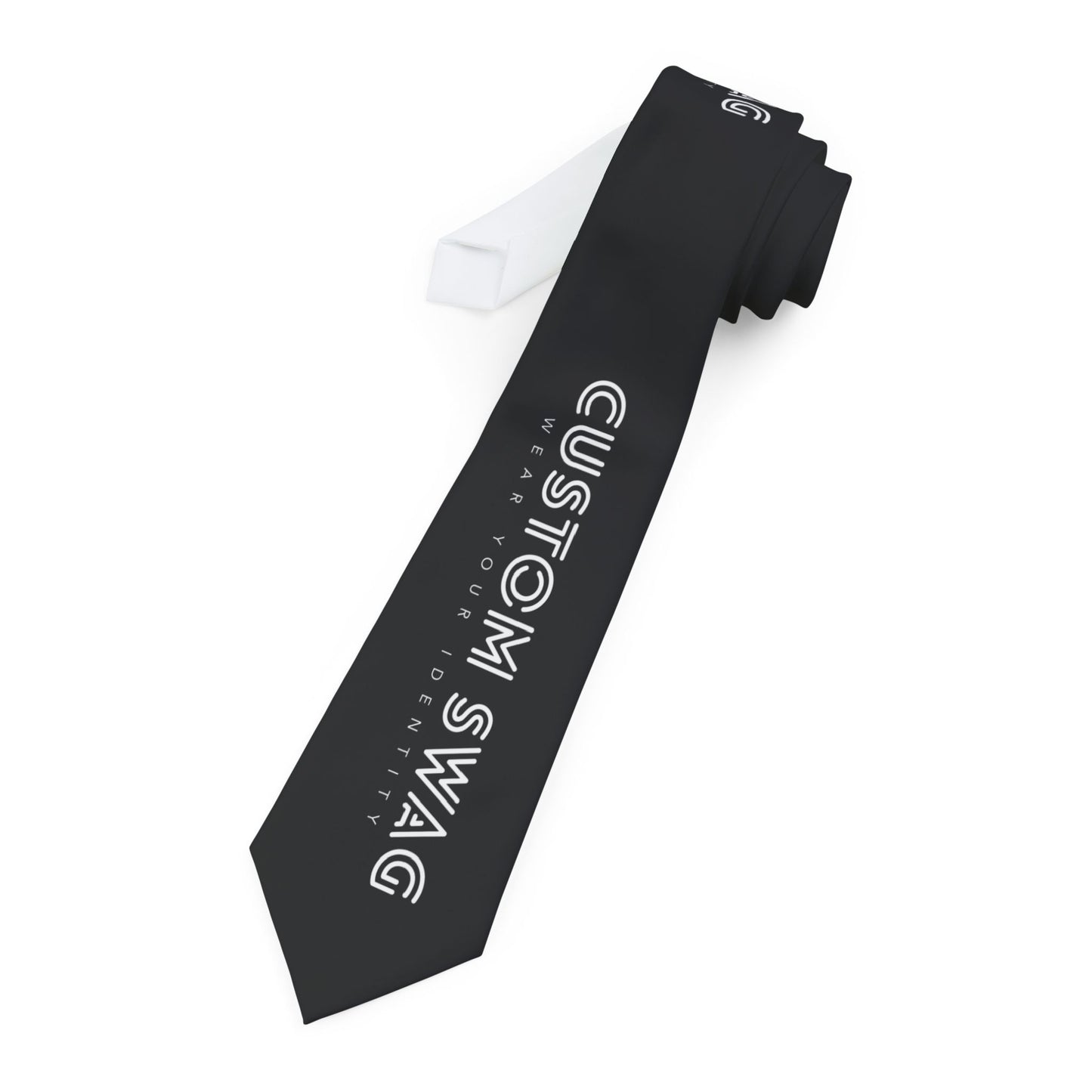 Custom Swag Black Necktie — Personalized Text Tie for Events & Groomsmen