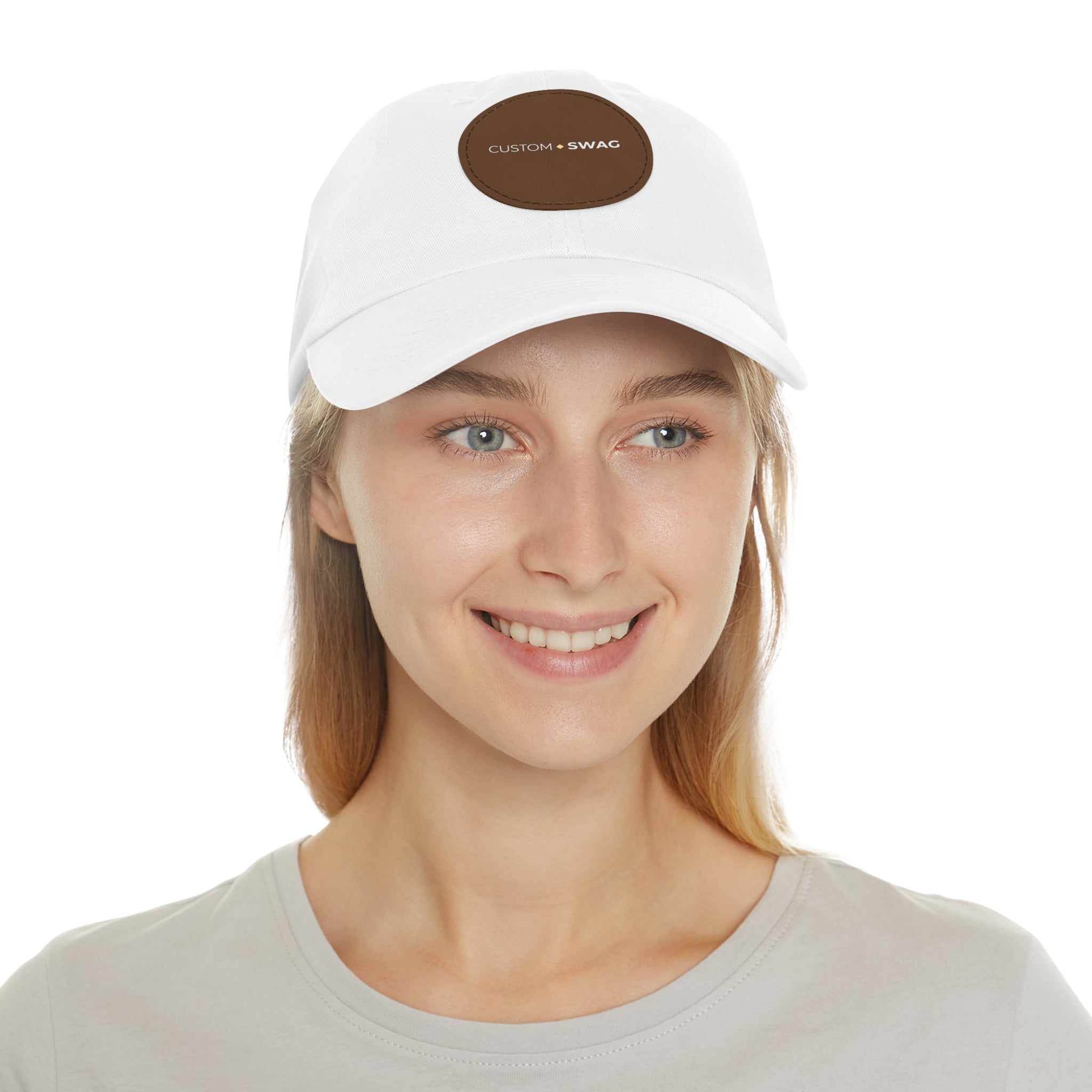 Leather Patch Dad Hat — Custom Swag Embroidered Round Patch