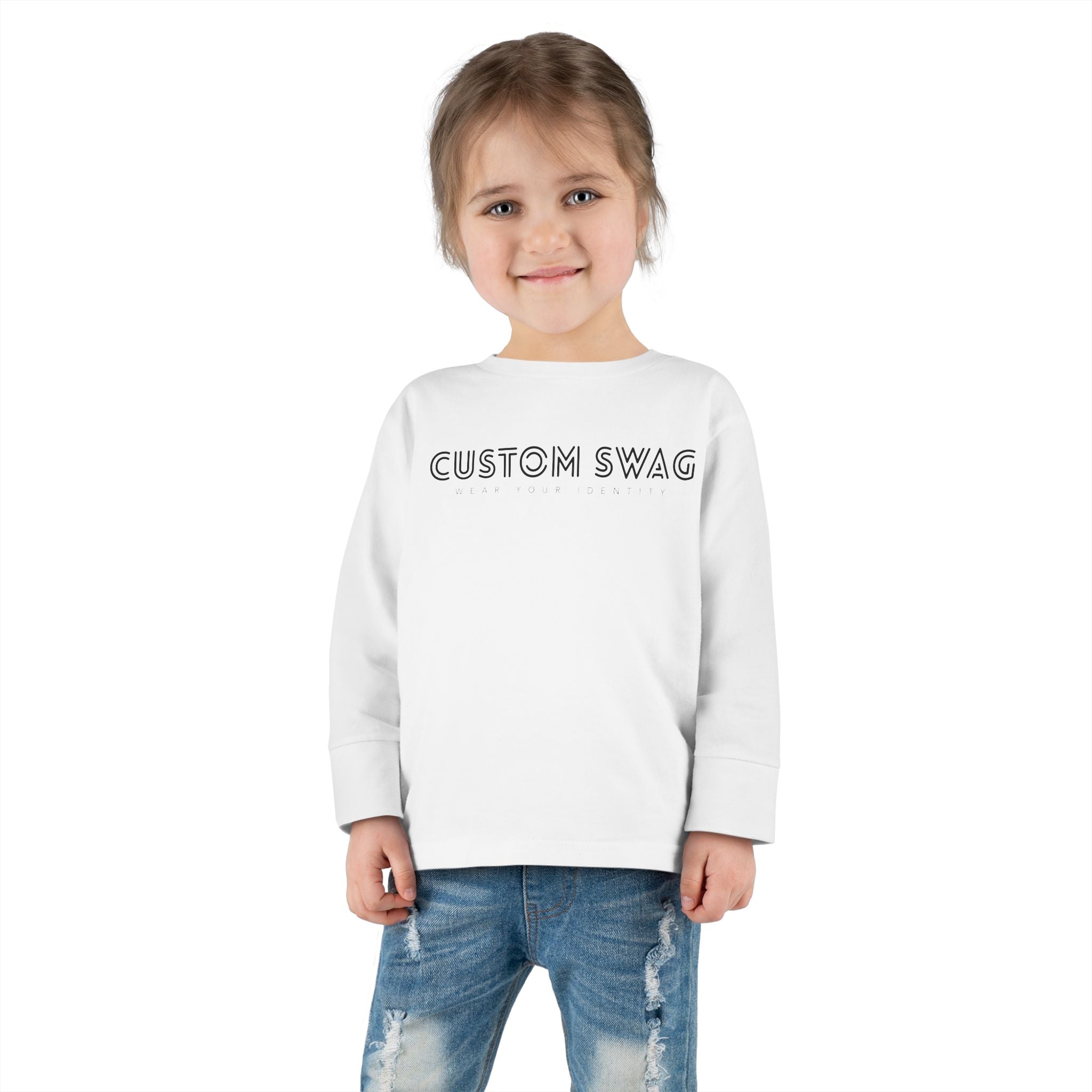 Custom Swag Toddler Long Sleeve Tee — Minimal Embroidered Logo Kids Shirt