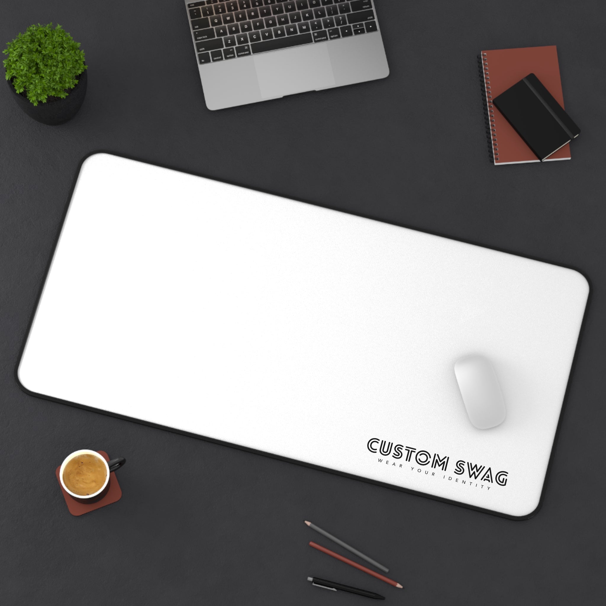 Minimalist White Desk Mat with Custom Swag Logo
