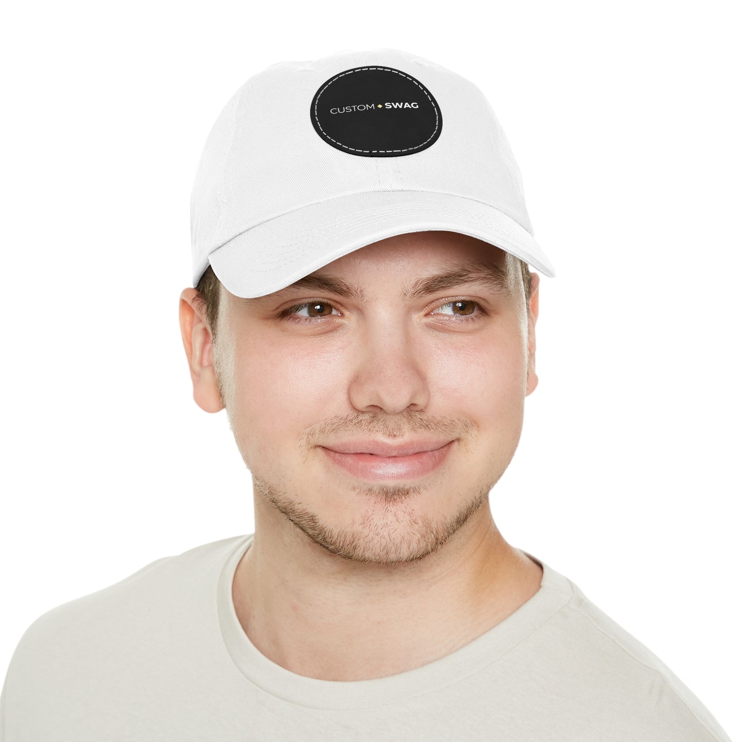 Leather Patch Dad Hat — Custom Swag Embroidered Round Patch