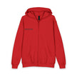 Youth Red Zipper Hoodie with Small Chest Logo — Casual Kids Zip-Up Hoodie