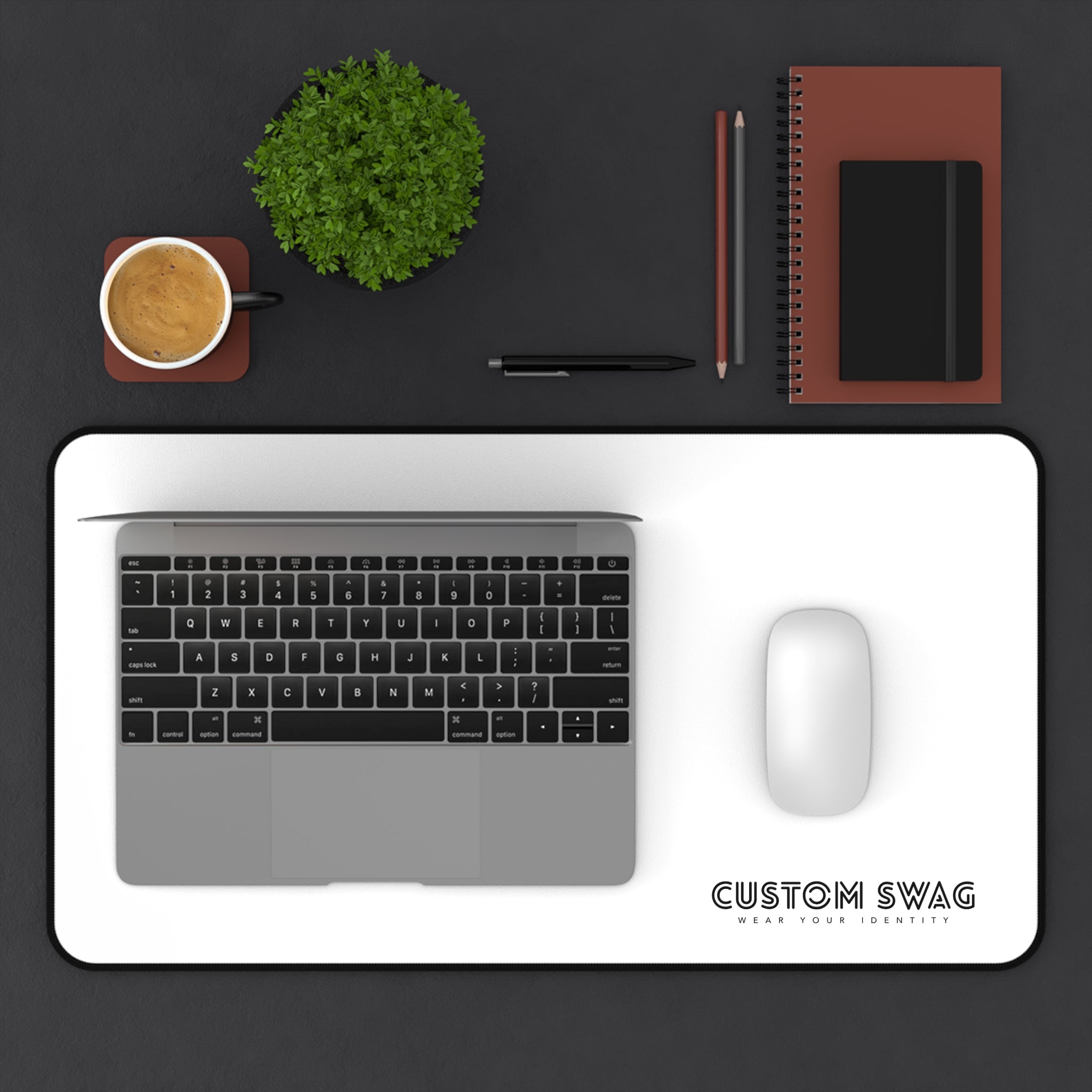 Minimalist White Desk Mat with Custom Swag Logo