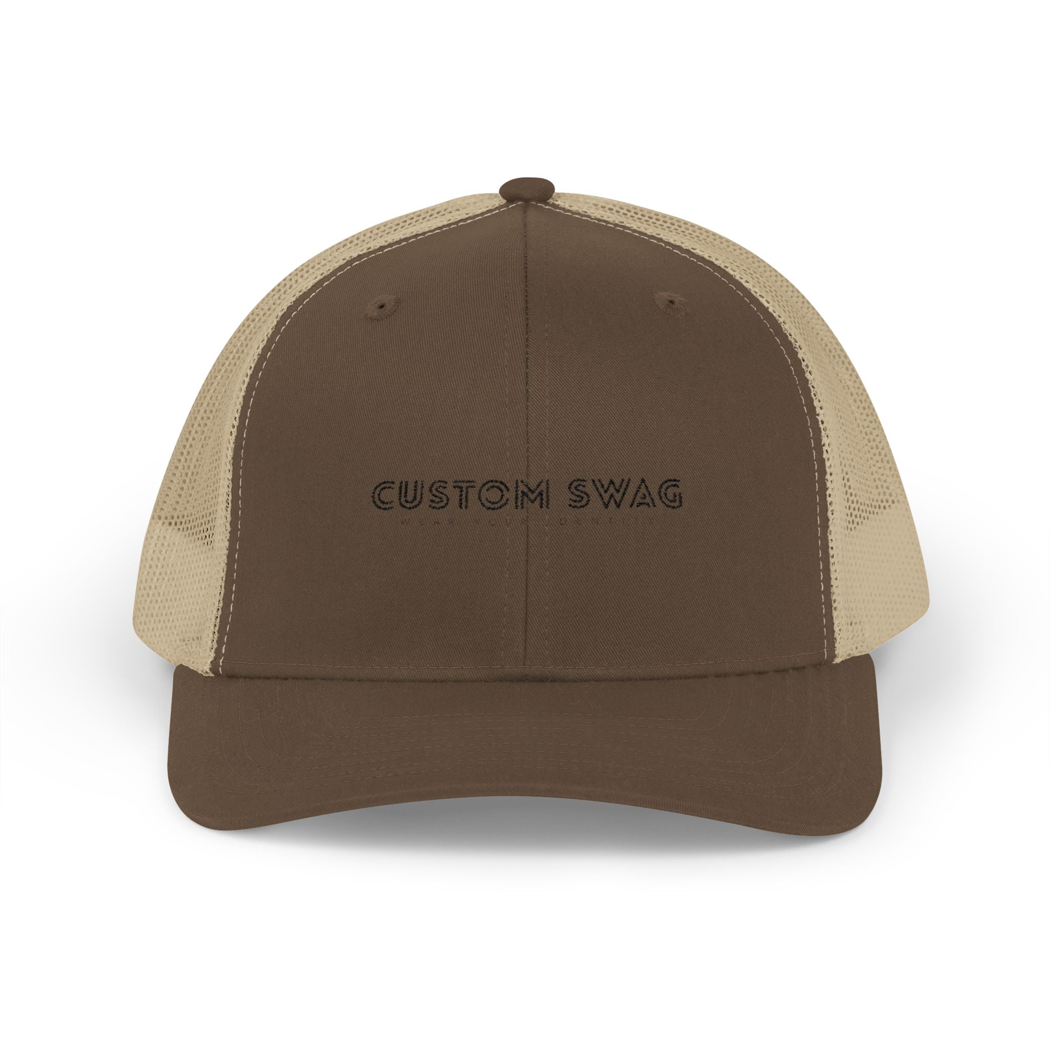 Custom Swag Snapback Trucker Cap — Minimal Embroidered White Mesh Hat
