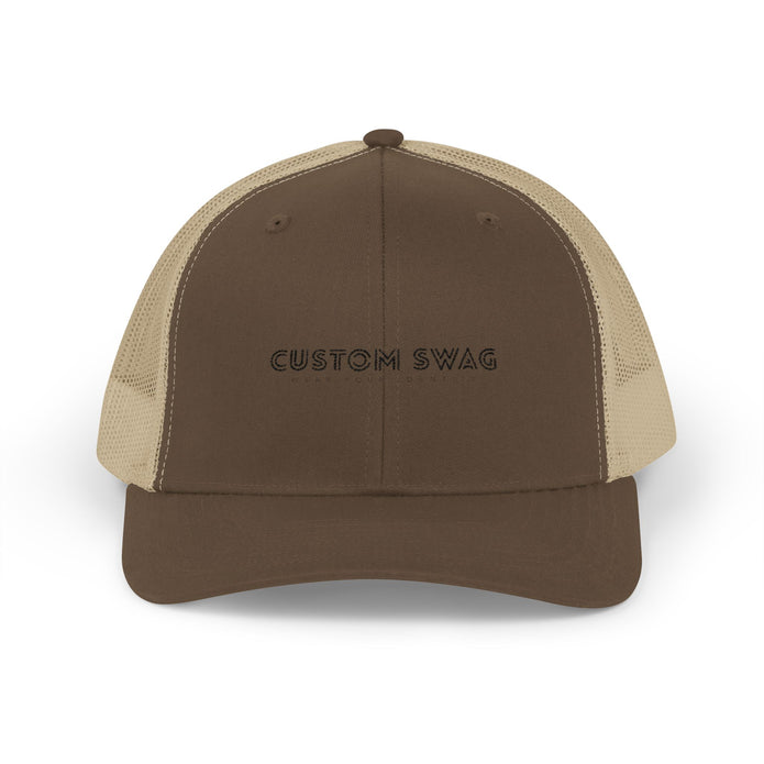 Custom Swag Snapback Trucker Cap — Minimal Embroidered White Mesh Hat