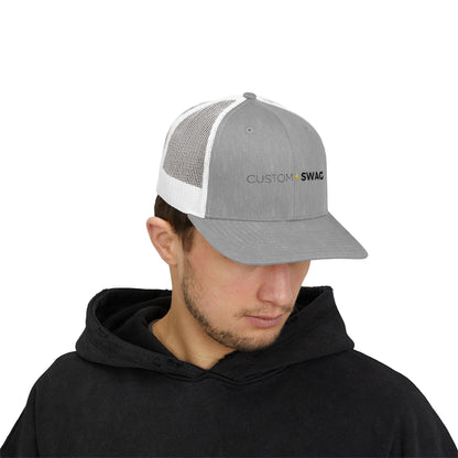 Custom Swag Snapback Trucker Cap — Minimal Embroidered White Mesh Hat