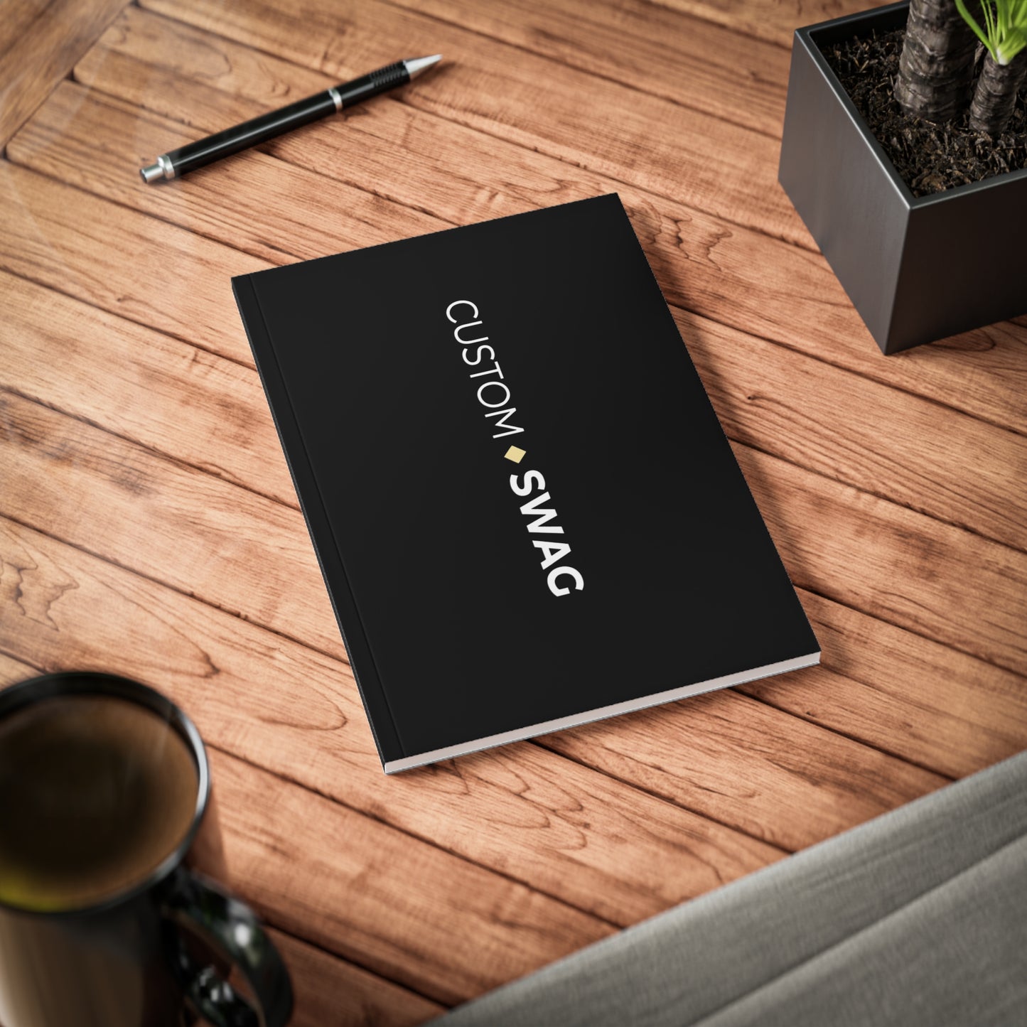 Custom Swag A5 Softcover Notebook – 'Wear Your Identity' Minimal Black Journal for Branding & Notes