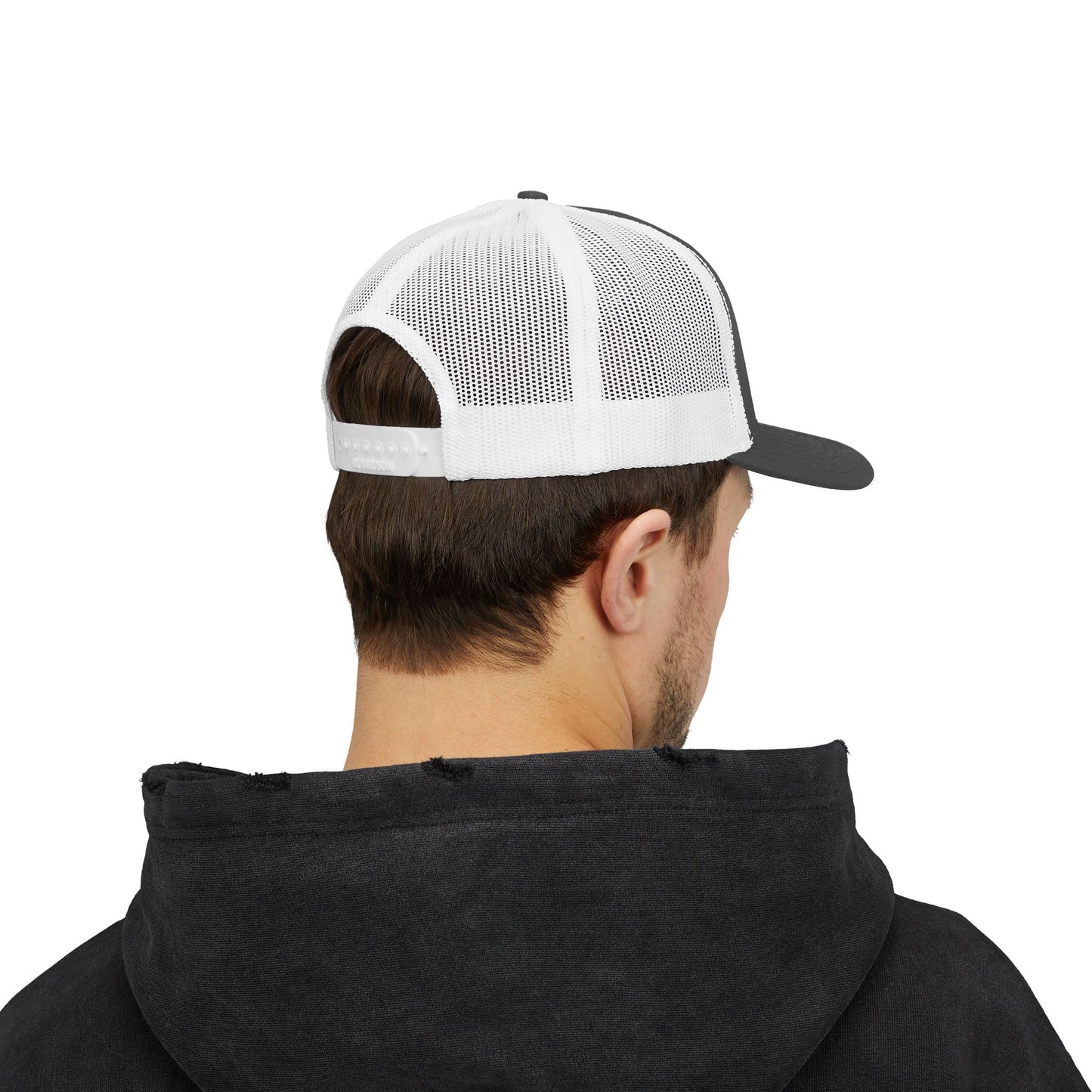 Custom Swag Snapback Trucker Cap — Minimal Embroidered White Mesh Hat